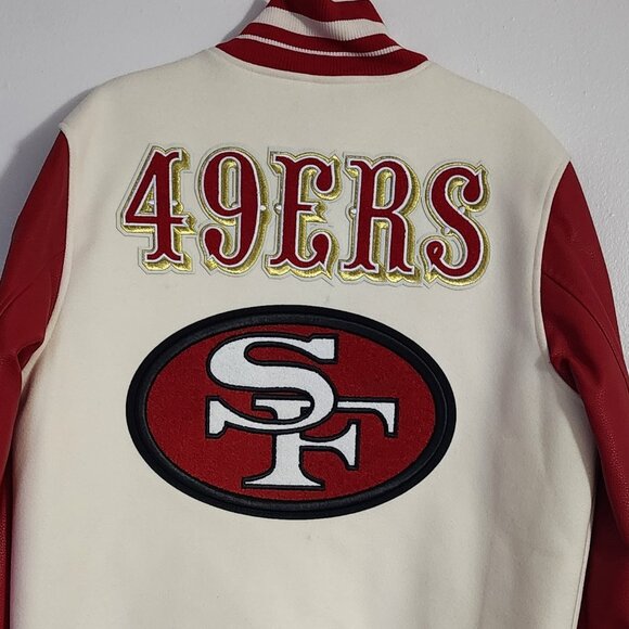 BRAND NEW MEN'S (LARGE) 49ERS WHITE,RED,GOLD VARSITY JACKET